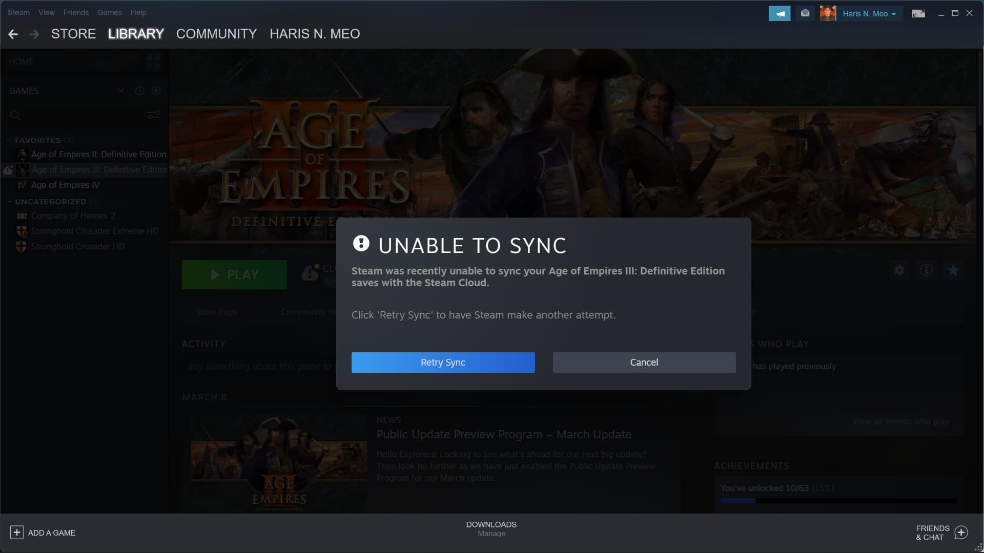 Steam Cloud Error - Ask for Help - Age of Empires Forum