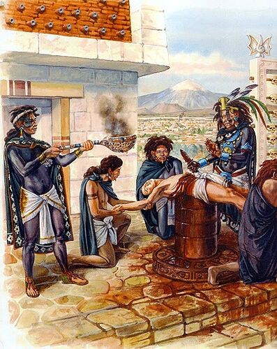 aztec sacrifice in teocalli - warrior priest b13e491731fc10c5ea9f4c2bade12dee