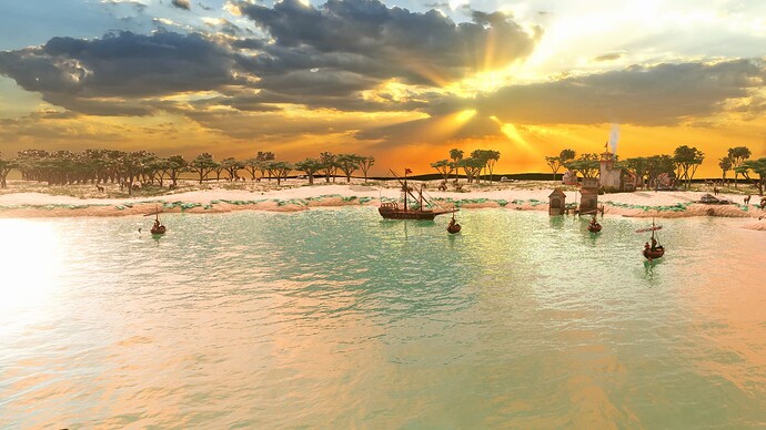 AoE III DE Sunrise at the fishing village