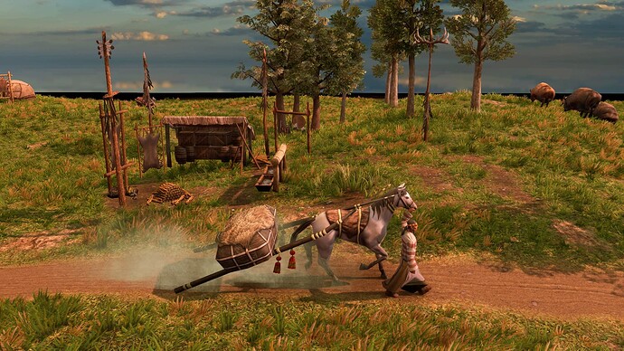 AoE III DE Trade Travois at sunrise
