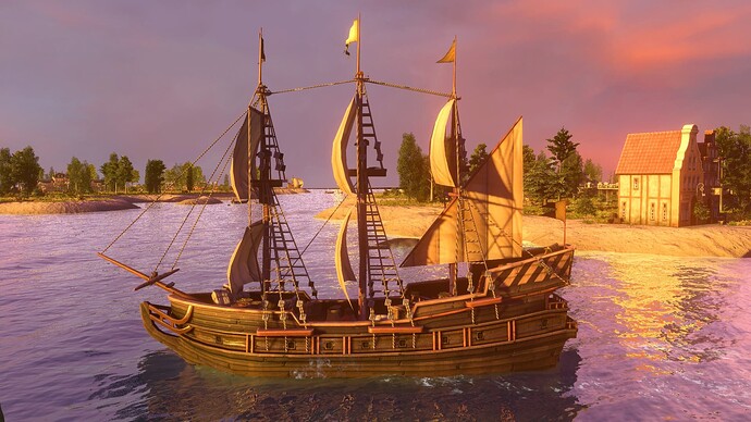 AoE III DE Trade Galleon at sunset