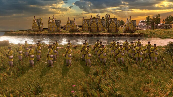 AoE III DE German Veteran Landwehr at sunrise