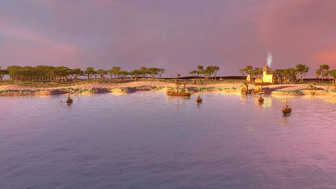 AoE III DE Sunset at the fishing village