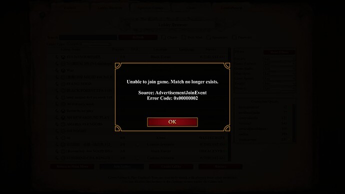 unable to join game