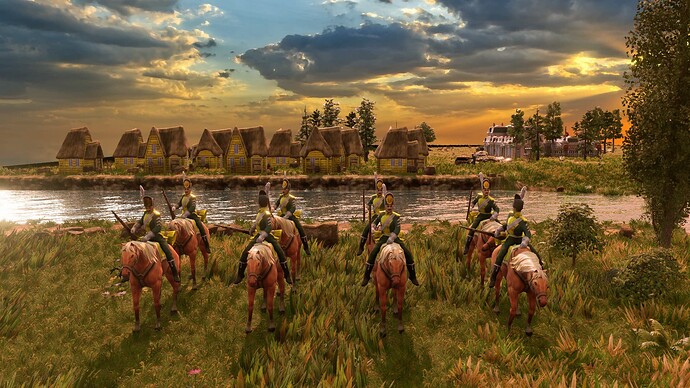 AoE III DE German Veteran Prinz Chevauleger at sunrise