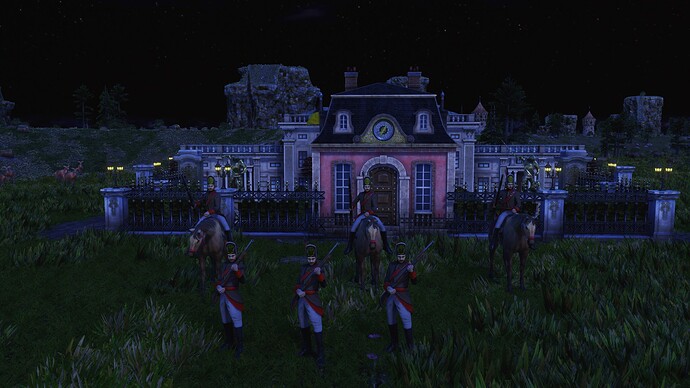 AoE III DE House of Habsburg Dismounted Infantry and Mounted Infantry during the night