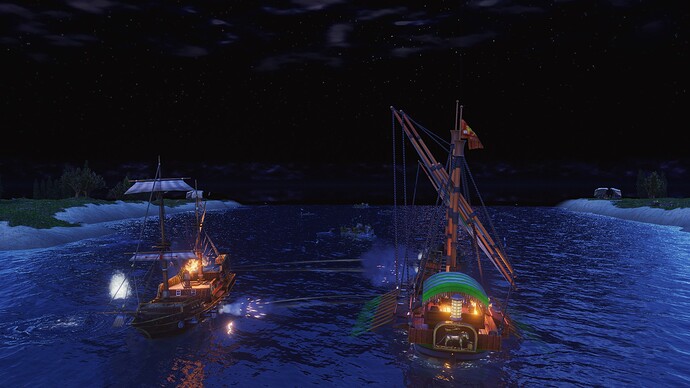AoE III Spanish Galleon battles a Italian Galleass during the night