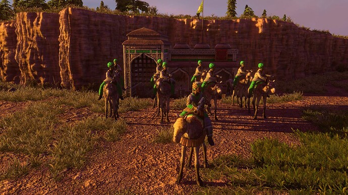 AoE III DE Indians Mansabdar Zamburak leading Disciplined Zamburak at sunset
