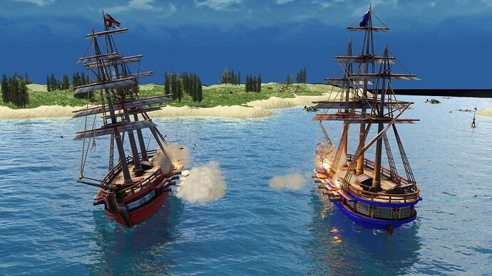 AoE III DE British and French Frigates engaged in battle during the day