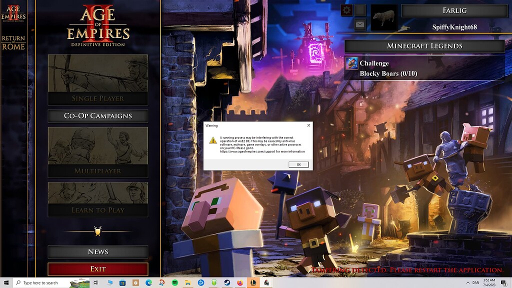 "Tampering detected" II Discussion Age of Empires Forum