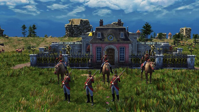 AoE III DE House of Habsburg Dismounted Infantry and Mounted Infantry during the day