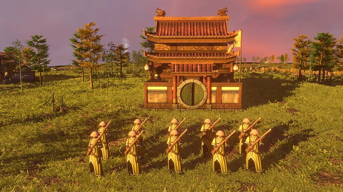 AoE III DE Chinese Honored Arquebusier at sunset