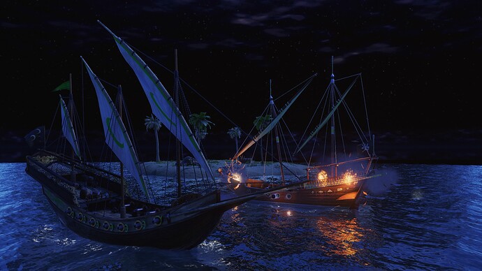 AoE III DE Hausa Xebec battling Ethiopians War Dhow during the night