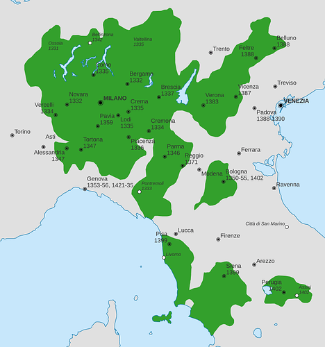 Milan by 1400, yes they conquered all of northern Italy