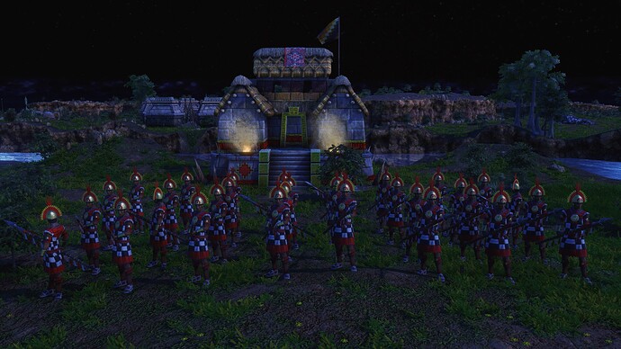 AoE III DE Inca Champion Plumed Spearman during the night