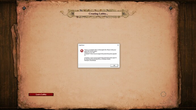 Error Message when Creating Game Lobby