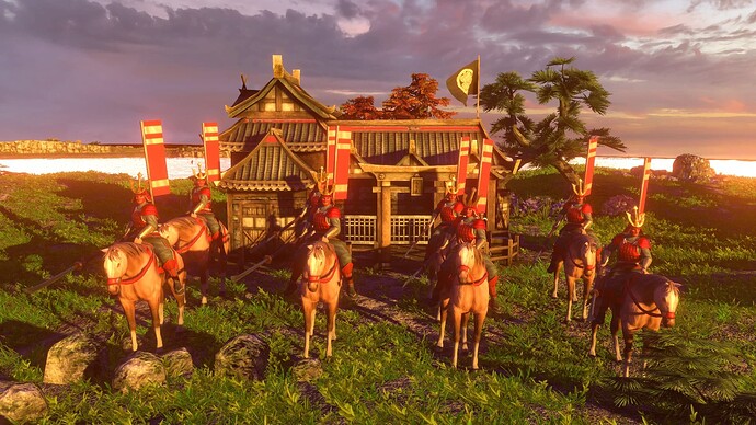AoE III DE Japanese Honored Naginata Rider at sunset