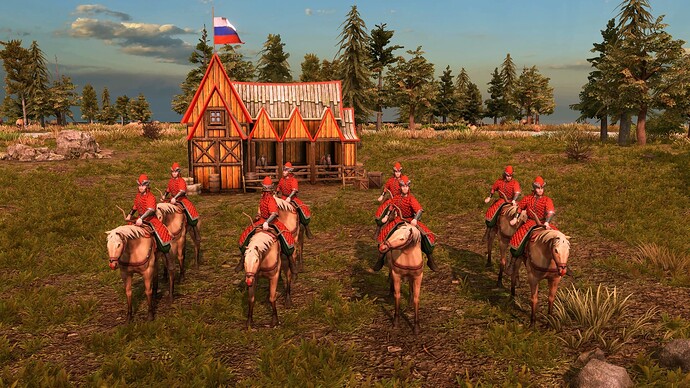 AoE III DE Russian Landed Gentry Cavalry Archers at sunrise