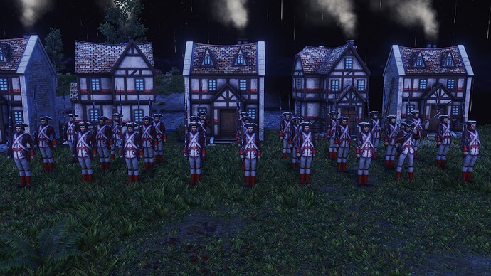 AoE III British Thin Red Line Veteran Musketeers during the night