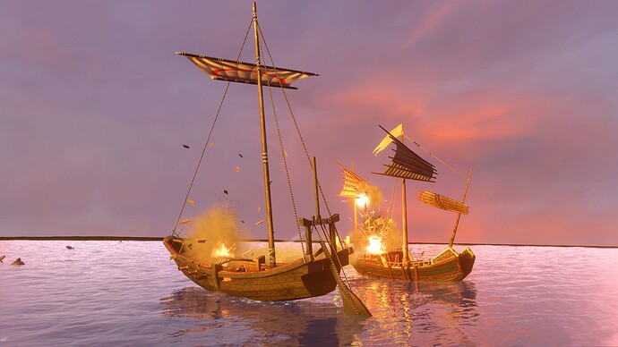 AoE III DE Japanese Fune battling Chinese War Junk at sunset