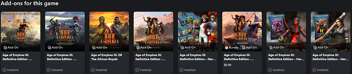 AoE III DE DLC's installed