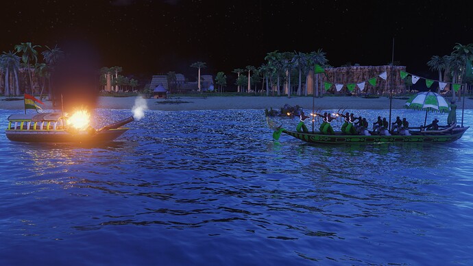 AoE III DE Ethiopians Cannon Boat attacked by Hausa Battle Canoe during the night