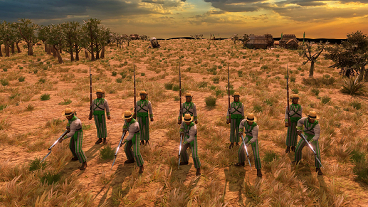 AoE III DE Cruzob Infantry at sunrise