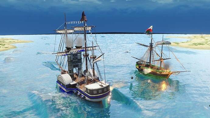 AoE III DE United States Steamer battling Mexican Sloop during the day