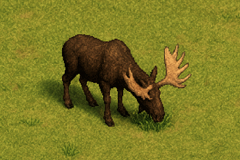 Moose Grazing in Pixelated Meadows
