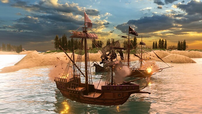 AoE III DE Portuguese Caravel attacking Pirates at sunrise