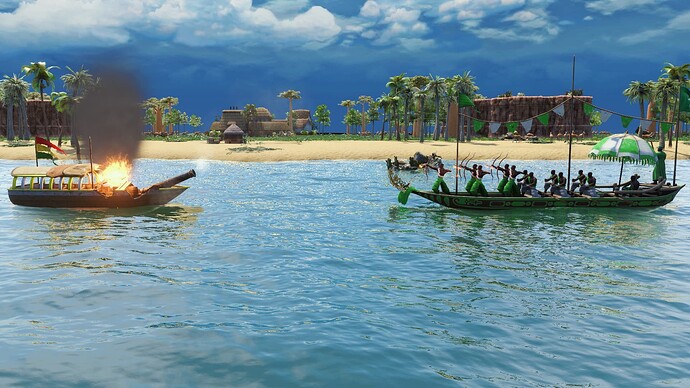 AoE III DE Ethiopians Cannon Boat attacked by Hausa Battle Canoe during the day