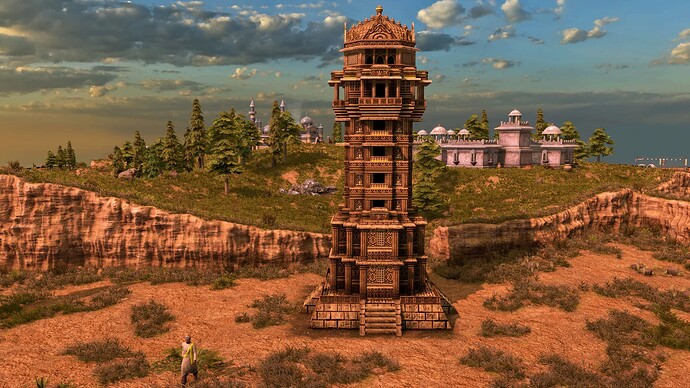 AoE III DE Tower of Victory at sunrise
