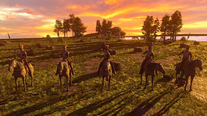 AoE III DE Dutch Red Lancer at sunset