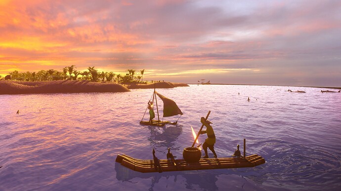 AoE III DE Indians Bandit Catamaran attacking Chinese fishing boat at sunset