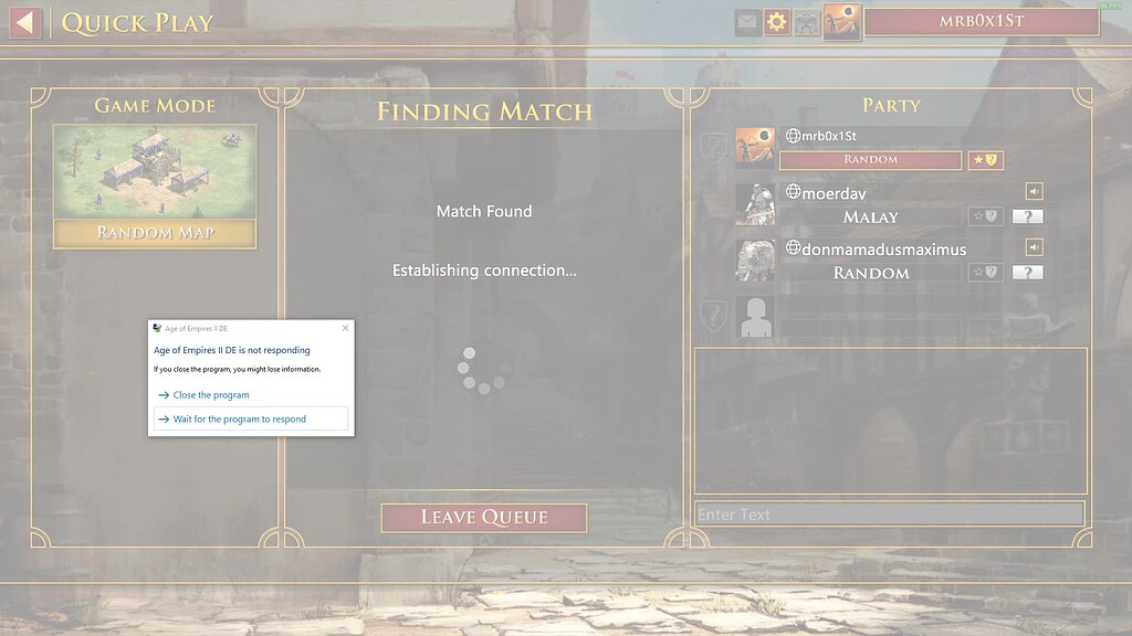 Match Found Screen Match Found Stuck and Crash - II - Report a Bug - Age of Empires Forum