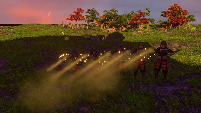 AoE III DE Japanese Odzutsu Disciplined Samurai Attack at sunset