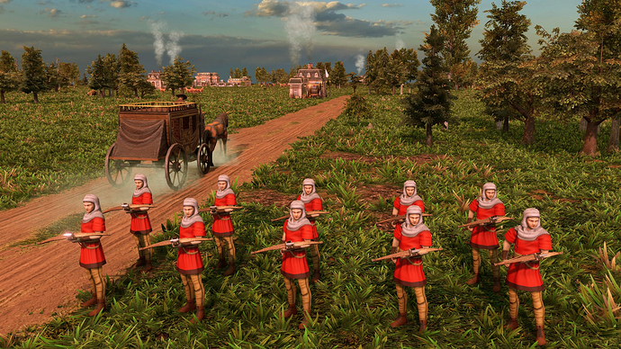 AoE III DE City Guard at sunrise