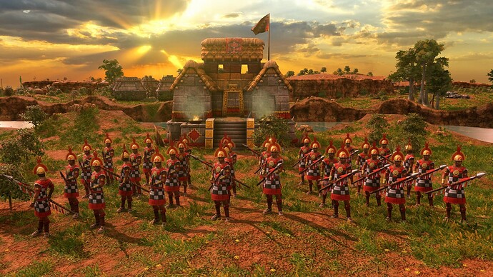 AoE III DE Inca Champion Plumed Spearman at sunrise