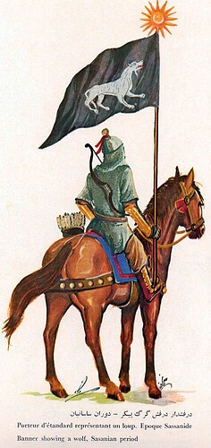 Sassanian Persian Wolf on Moon Sun Standard Bearer Armored Cavalryman
