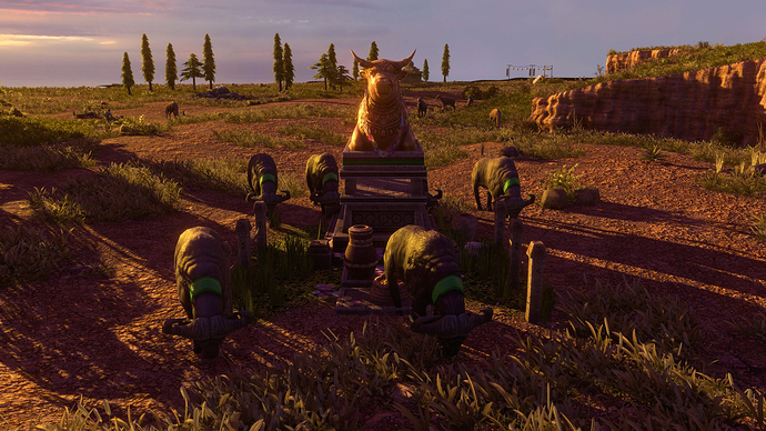 AoE III DE Water Buffalo at Sacred Field at sunset