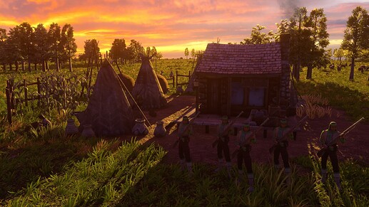 AoE III DE Cree Coureur Des Bois at sunset