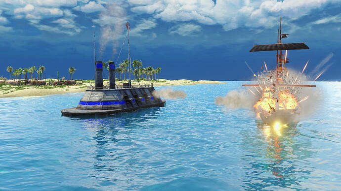 AoE III United States Ironclad sinking a Privateer during the day