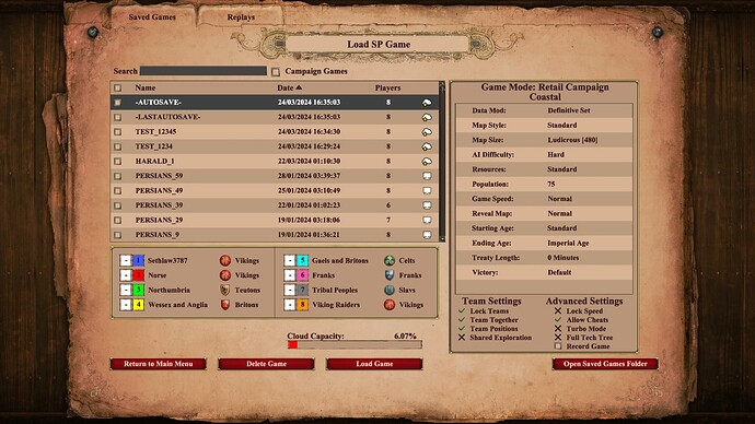 Saved games screenshot