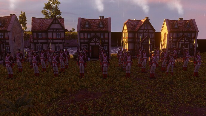AoE III British Thin Red Line Veteran Musketeers at sunset