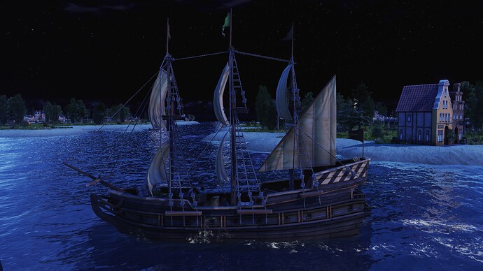 AoE III DE Trade Galleon during the night