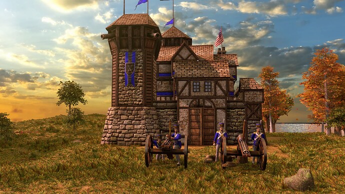 AoE III DE United States Heavy Gatling Gun at sunrise