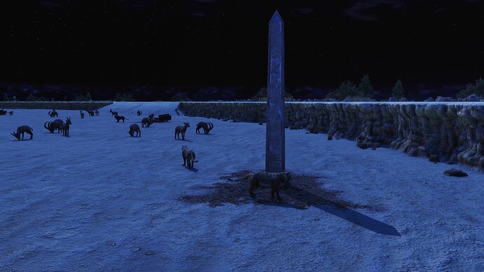 AoE III DE Thin Obelisk during the night