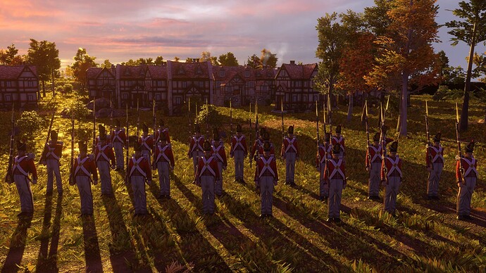 AoE III DE British Redcoat Musketeers at sunset
