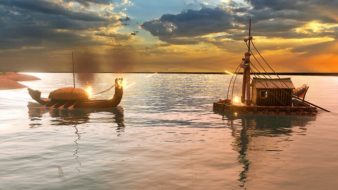 AoE III DE Aztec Tlaloc Canoe battling Inca Chinca Raft at sunrise