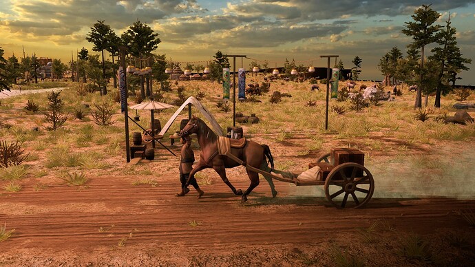 AoE III DE Trade Cart at sunrise